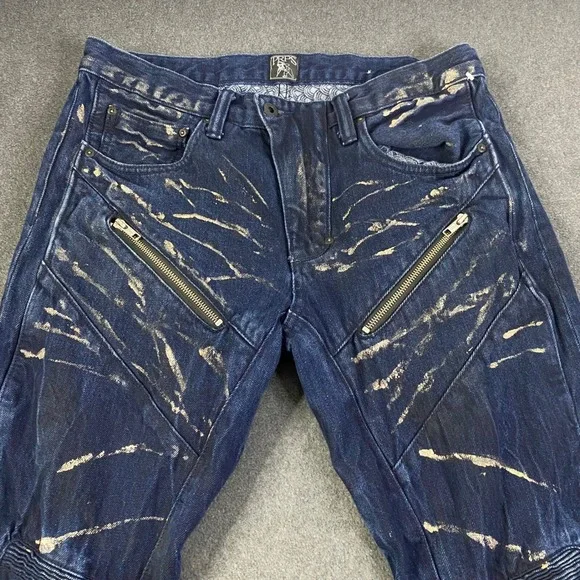 PRPS Demon Fit Moto Jeans Distressed Zippers Dark Wash‎ Denim Mens Sz 32 EUC